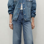 Mango  High-Rise Frayed-Hem Wide-Leg Ankle Jeans "Catherine" Culotte Size 6 Photo 0