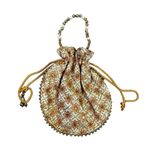 Designer Evening Clutch Beaded Handle Drawstring Pouch Bag Gold Photo 0