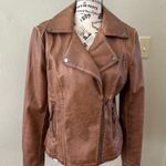 Max Studio Faux Leather Jacket Size M Brown Half Zip Moto Crop Rock Edgy Photo 0