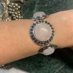 Pale Pink Quartz Greek Key Set Bracelet And Earrings Silver Plated Photo 4