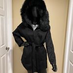 Fox Fur Winter Trench Coat Wool Jacket Parka Bomber Fall Jacket Warm Cardigan Black Size M Photo 3