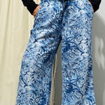 Briggs New York Briggs Women Blue White Paisley Print Wide Leg Cropped Pants Size 10 Linen Blend Photo 0