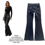 Risen Jeans Womens Black Flare Bell Bottom Rhinestone Fringe Pocket Jeans 7/28" Photo 1