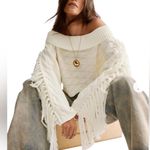 Lovers + Friends White Creamy Wide Neck Fringed Arm Cropped Sweater S Photo 0
