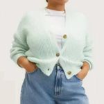 Mango MNG Ribbed Knit Aqua Green Cardigan Sweater NWT Plus 3XL Photo 6