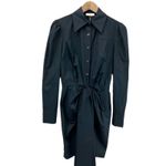 NEW Petersyn Womens XS‎ Agnes Shirt Dress Tie Front Puff Sleeve Black Gothic Photo 2