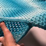 VTG Afghan Open Knit Blue Turquoise Poncho Sweater Ombre Stripes Womens S Granny Photo 3