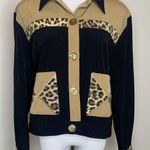 Vintage Cropped Shacket Cheetah Leopard Sequin Colorblock sz Medium Brown Photo 0