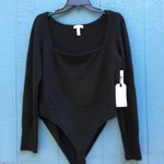 Leith NWT Black Square Neck Long Sleeve Sweater Bodysuit Size Large Photo 1