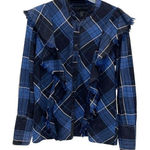 Maison Cinqcent Womens Fringe Plaid Button Down Shirt Blue Black Size Small Photo 0