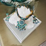 Ethnic Indian Necklace & Earrings Set – Turquoise Crystal Design Blue Photo 2