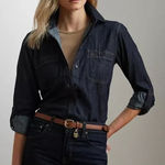 Ralph Lauren Lauren  Denim Button Shirt Dark Rinse Wash Long Sleeve Womens Medium Photo 0