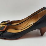 Chloé Chloe Leather Buckle Peep Toes Kitten Heels Slip On Pumps Size 37 Black Photo 3