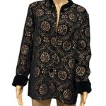 Laura Ashley  Black Bronze Tapestry and Velvet Button Up Peacoat Jacket Womens L Photo 1