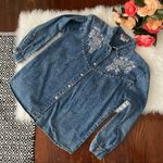 80s 90s Vintage Denim Shirt Beadwork Detail with Shoulder Pads Oversized small Photo 3
