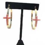 Wholesale Bulk Lot 5 Pairs Cross Hoop Earrings Pierced Gold tone NWT New Photo 2