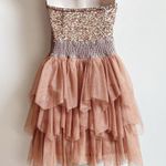 Arden B  Sweetheart Sleeveless Mini Dress Gold Tulle Sequins Glam Extra Small Photo 1