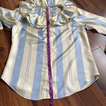 J.Crew Collection Ruffle Striped Silk Satin Long Sleeve Button Down Blouse Photo 5