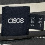 ASOS  Women's Black White Striped Satin Short Sleeve Knee Length Shift Dress Sz 8 Photo 3