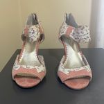 Miss Albright ANTHRO Pink White Multi Floral Peep Toe Back Zip Heels EUC 7.5 Photo 2