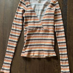 Billabong  Long Sleeve Ribbed Cropped Top Deep V-neck Striped Size XS Photo 0