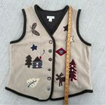 Christopher & Banks VTG  Fleece Woodland Winter Christmas Beige Vest Appliqué L Photo 8
