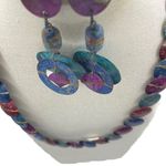 Vintage Cleopatra Purple Beaded Pendant Necklace & Circular Earrings Set Photo 4