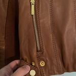 Michael Kors Women’s Brown Leather Hooded Moto Full Zip Jacket, XS Photo 2
