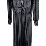 Elegant Black Lace sheer tie front Women’s long robe sexy L bridal feminine Size L Photo 0