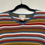 Studio Works  Women’s Medium Colorful 3/4 Slit Sleeves V-Neck Ribbed Top. Photo 8