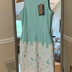 Daniel Cremieux •MARITZA DRESS•SZ Xs Teal SHEATH BAND WHITE FLOWERS•SPRING Photo 1