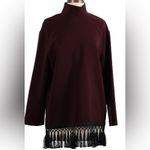 ZARA Burgundy Long Top with Black Fringe Hem Funky Groovy Tunic size Medium Photo 4