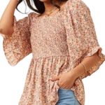 Hayden Floral Boho Cottagecore Babydoll Blouse Top Smocked Ruffle Size Small Photo 0