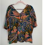 Hudson Gray Hudson Grey Incredible Allure Teal‎ Leaf Print Oversized Blouse Photo 4