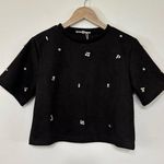 Cloud Ten Black Suede Scattered Embellished Short Sleeve Crop Top Size M Size M Photo 0