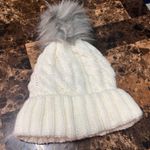 Rae Dunn  Winter Hat Women's "Cozy" White Faux Fur Pom-Pom Cable Knit One Size Photo 3