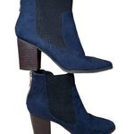 Fioni Navy Blue classic suede look back zipper ankle boots chunky heel booties Size 8.5 Photo 0