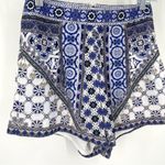White Fox Boutique  Moroccan Blue Rayna High Waist Printed Zip Back Silky Shorts Photo 3