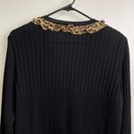 Exclusively Misook Cardigan Large Womens Black Tan Ribbed Ruffle Animal Print Photo 7