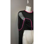 LOVE LOVE LOVE Shirt Womens Medium Black Pink Crop Top Mesh Fishnet Long Sleeve Photo 1