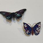 Lot Of 2 Butterfly Insects Brooch Pins Enamel / Enameled Photo 1