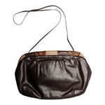 Vtg 1970s Bags by Supreme Brown Leather Snakeskin Trim Metal Frame Shoulder Bag Photo 1