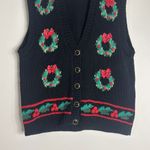 Vtg Baxter & wells knit button up Christmas holiday wreath vest petite M Black Size undefined Photo 2