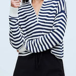 Madewell Blue & White Striped Half Zip Nautical Knit Sweater Women’s Small NWOT Photo 0