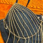 Blashe NWT VIRAL SEXY Blue Denim Fringe Rhinestone Jeweled Sleeveless Bodysuit M Size M Photo 20