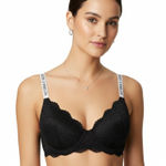 Victoria's Secret Victoria’s Secret Black Lace Lined No Wire Logo Strap Bra 32DDD 32F Photo 0