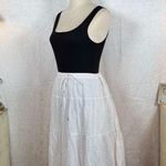 Liz Claiborne Beach babe White Broomstick Maxi Silver Gold Stripe Skirt Sz L Photo 3