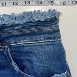KanCan USA KanCan Dark Wash High Rise Frayed Waist Double Button 3.5” Shorts Photo 6