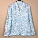 Charter Club  Women’s Linen Floral Print Blue White Button-Up Long Sleeve Shirt Photo 0