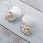 Vintage Clip On Earrings Shell with Faux Pearl & Clear Gems Photo 3